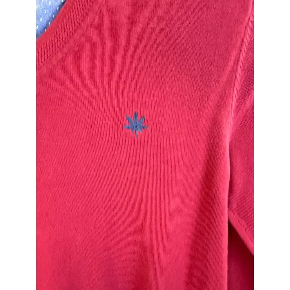 Tonlion Red V Neck 100% Cotton Knit Sweater Soft Classic Preppy M